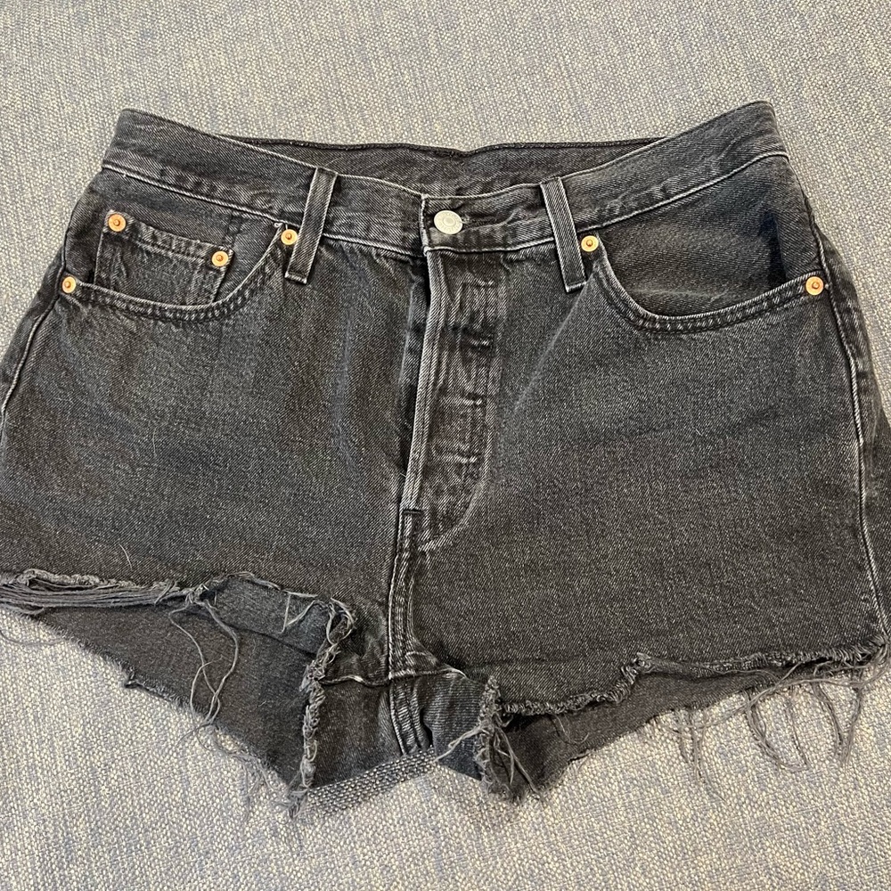 Trendy Distressed Black Denim Shorts
